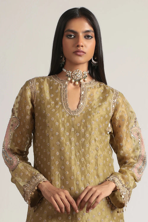 Zar Rang Olive Green Buti kurta Set