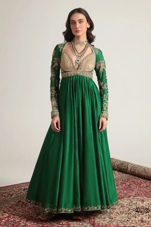 Zar Rang Green Heavy Yoke Kalidar Set