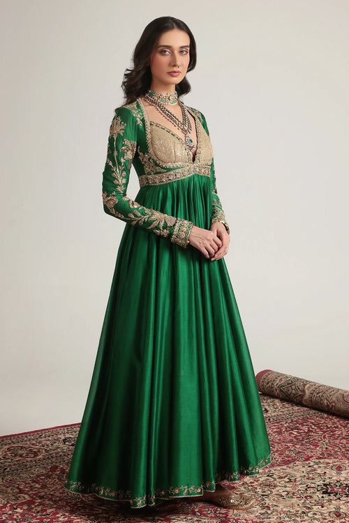 Zar Rang Green Heavy Yoke Kalidar Set