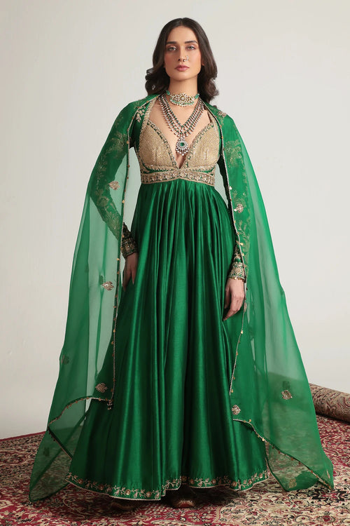 Zar Rang Green Heavy Yoke Kalidar Set