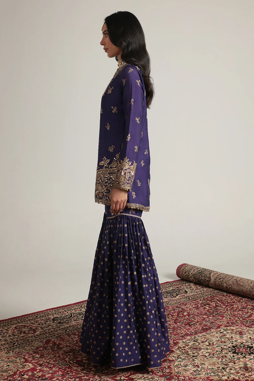 Zar Rang Purple Buti Sharara Set
