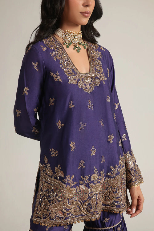 Zar Rang Purple Buti Sharara Set