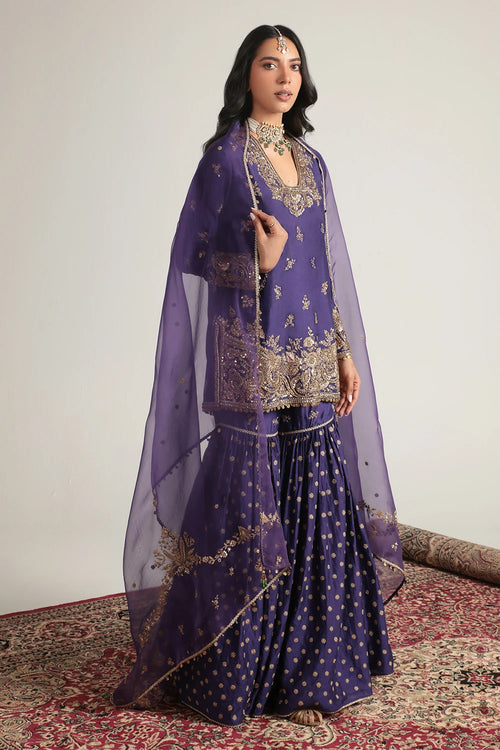 Zar Rang Purple Buti Sharara Set