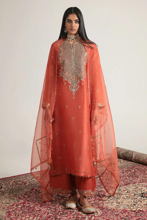 Zar Rang Orange Long Kurta Set