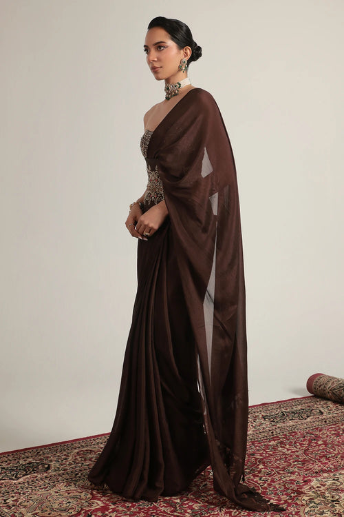 Zar Rang Brown Double Corset Saree Set