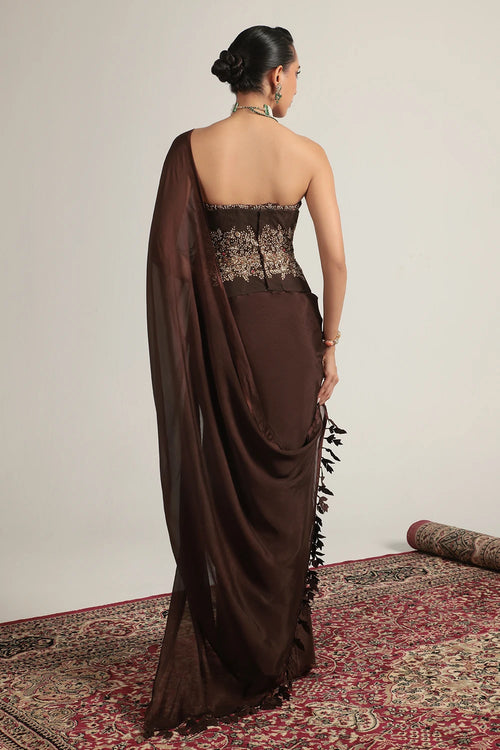 Zar Rang Brown Double Corset Saree Set