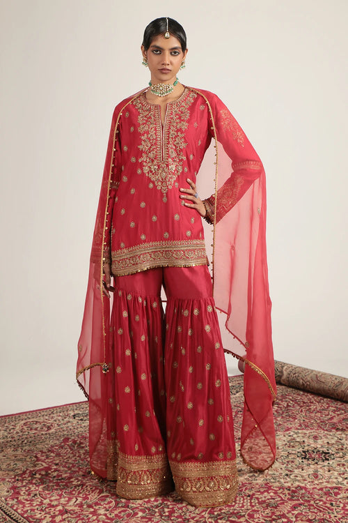 Zar Rang Red Phool Patti Sharara Set