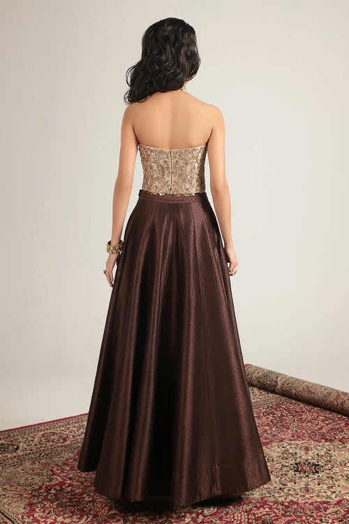 Zar Rang Brown Corset Quilted Lehenga Set