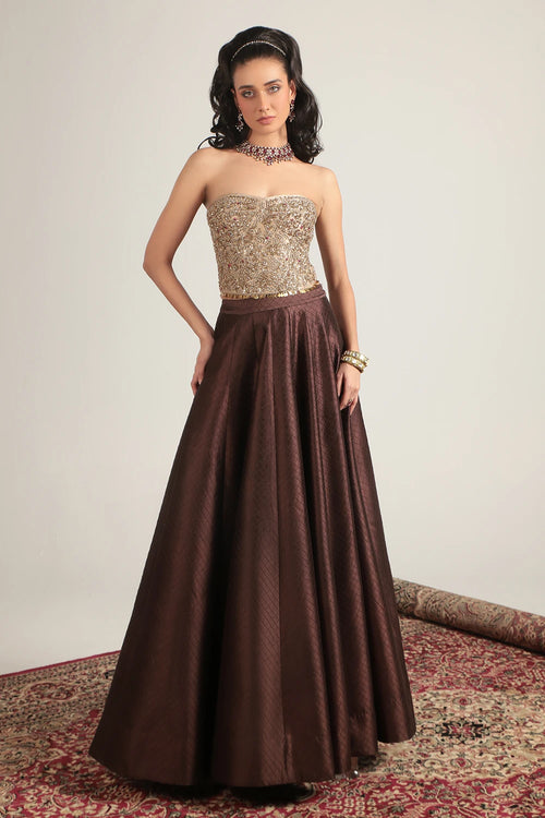 Zar Rang Brown Corset Quilted Lehenga Set