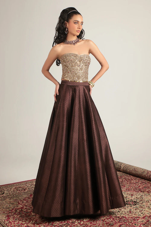 Zar Rang Brown Corset Quilted Lehenga Set