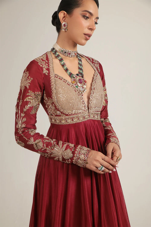 Zar Rang Maroon Heavy Yoke Kalidar Set