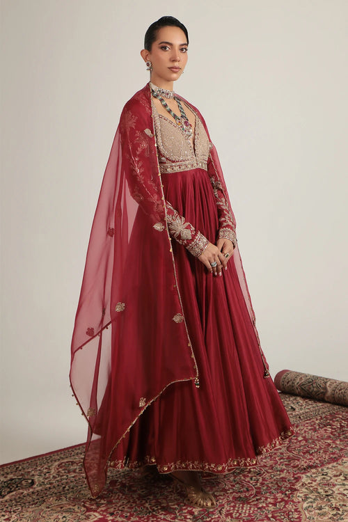 Zar Rang Maroon Heavy Yoke Kalidar Set
