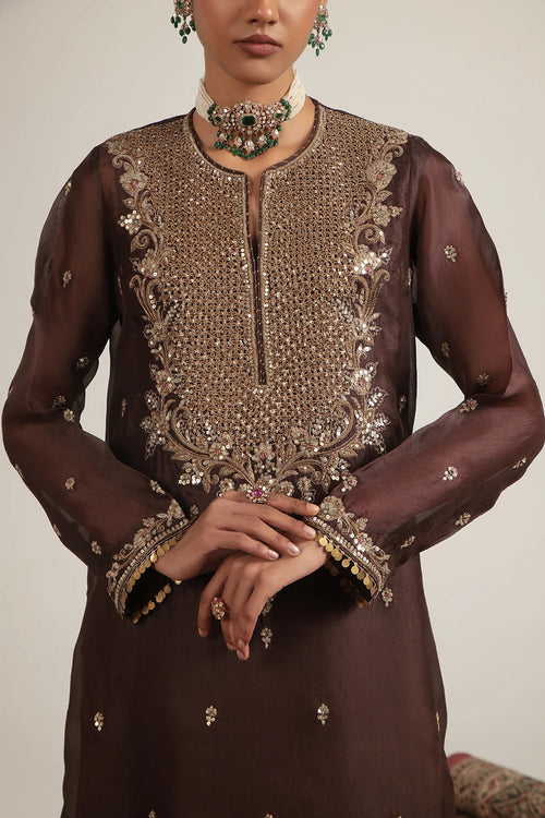 Zar Rang Brown Long Kurta Set