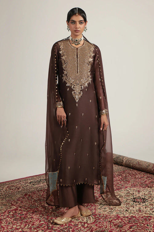 Zar Rang Brown Long Kurta Set