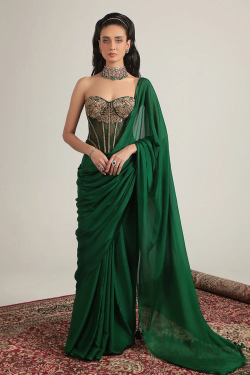 Zar Rang Green Zardosi Corset Saree Set