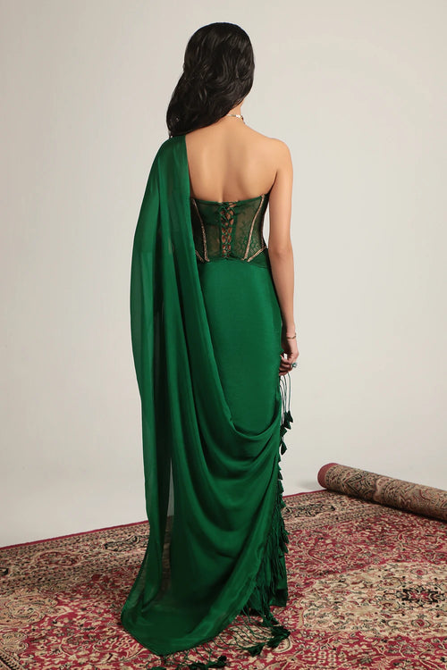 Zar Rang Green Zardosi Corset Saree Set
