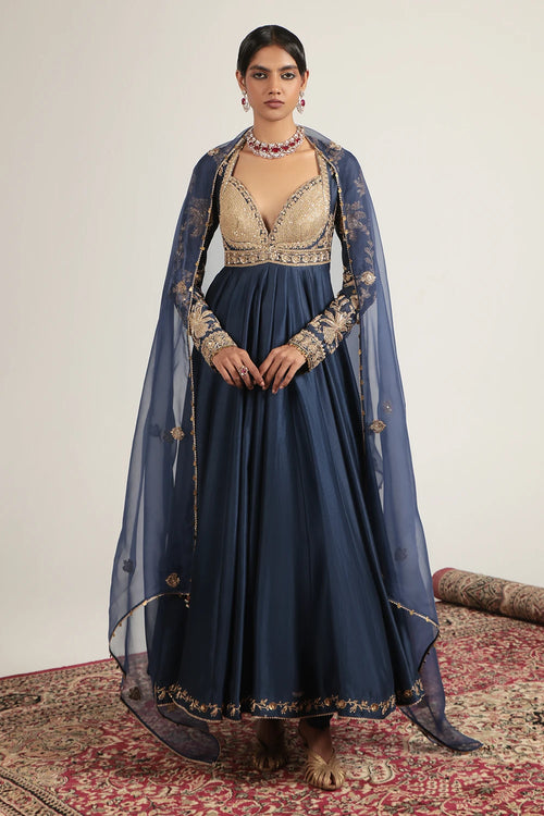 Zar Rang Blue Heavy Yoke Kalidar Set