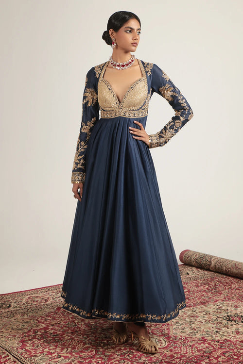 Zar Rang Blue Heavy Yoke Kalidar Set