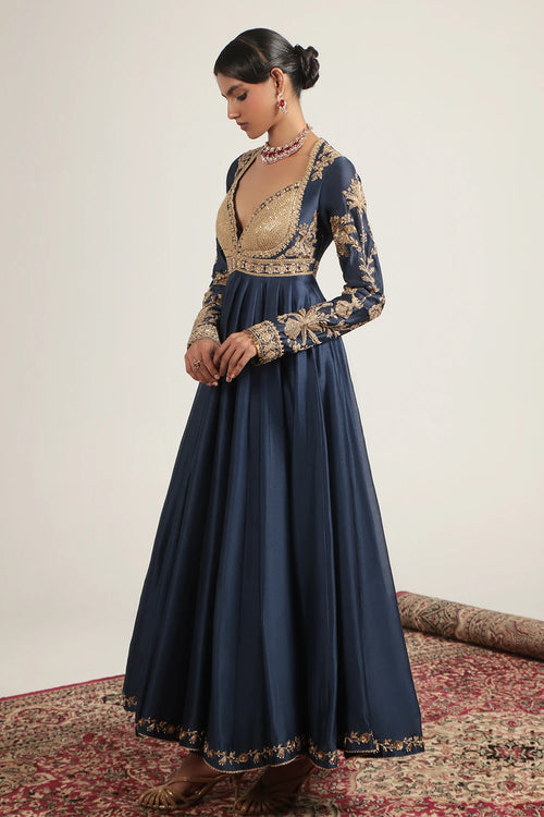 Zar Rang Blue Heavy Yoke Kalidar Set
