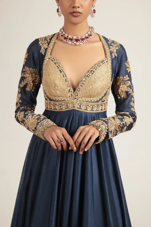 Zar Rang Blue Heavy Yoke Kalidar Set