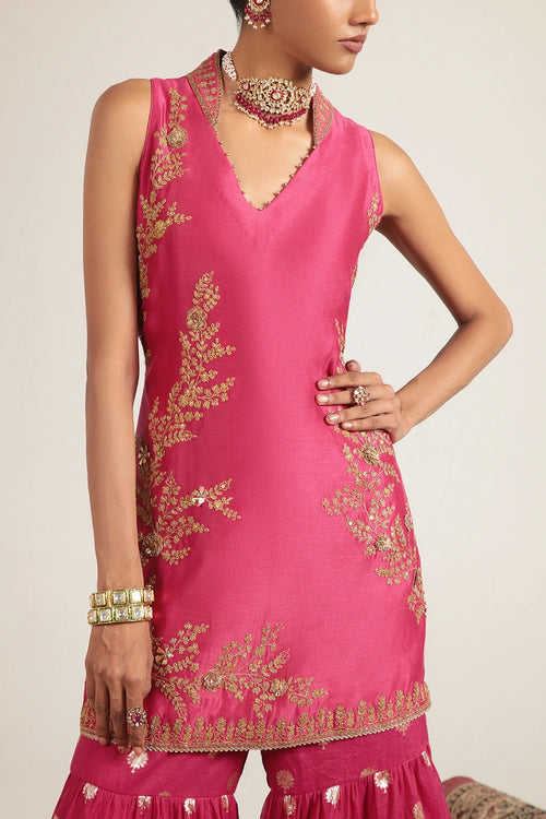 Mehrang Pink Sleeveless Sharara Set