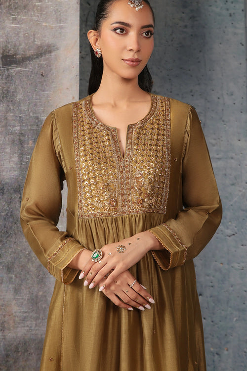 Mehrang Olive Green Frockstyle Kurta Set