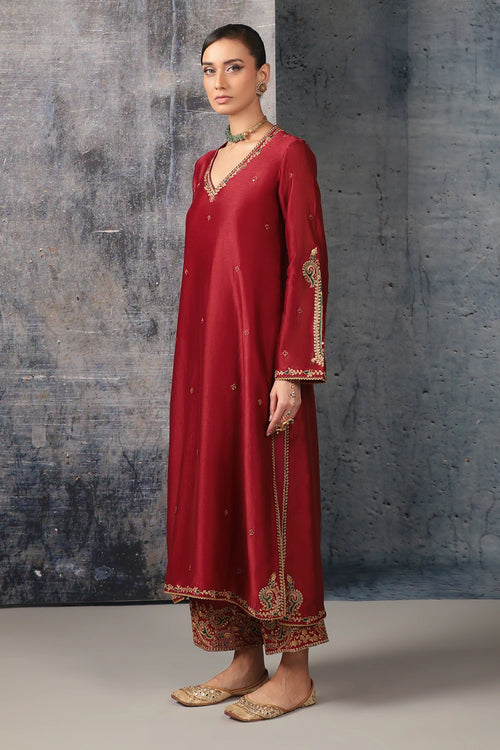 Mehrang Maroon Applique Kurta Set