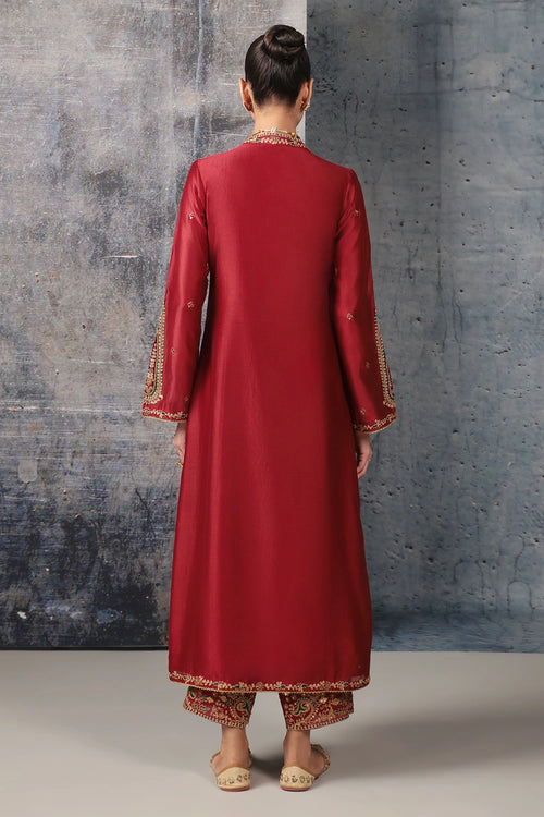 Mehrang Maroon Applique Kurta Set