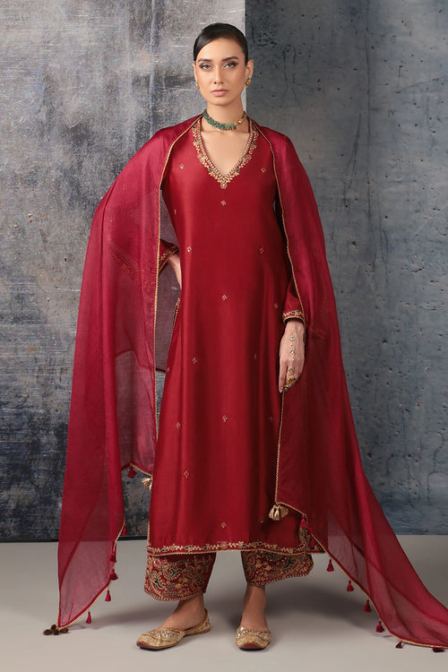Mehrang Maroon Applique Kurta Set