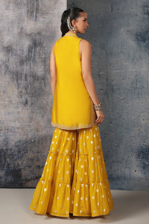 Mehrang Yellow Sleeveless Sharara Set