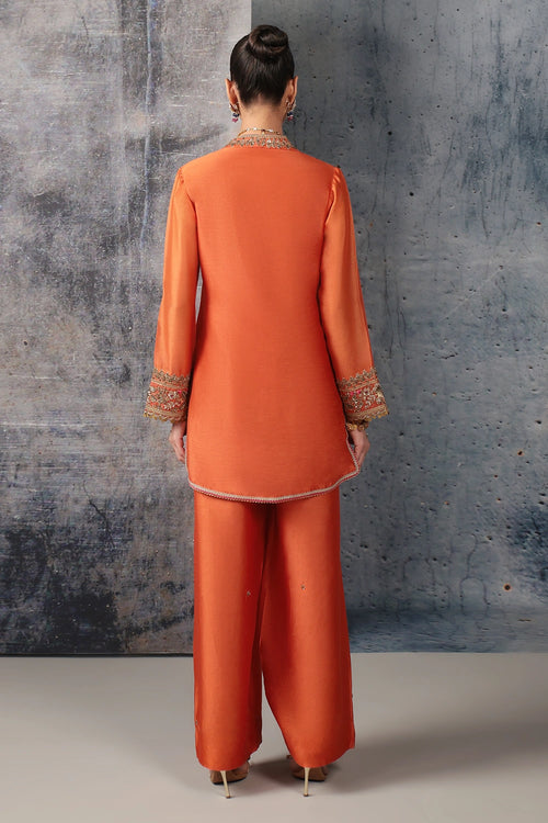 Mehrang Orange V Neck Short Kurta Set