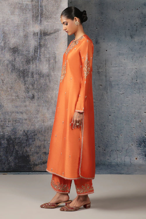 Mehrang Orange Straight Long Kurta Set