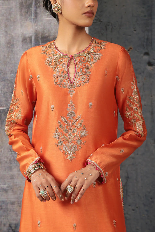 Mehrang Orange Straight Long Kurta Set