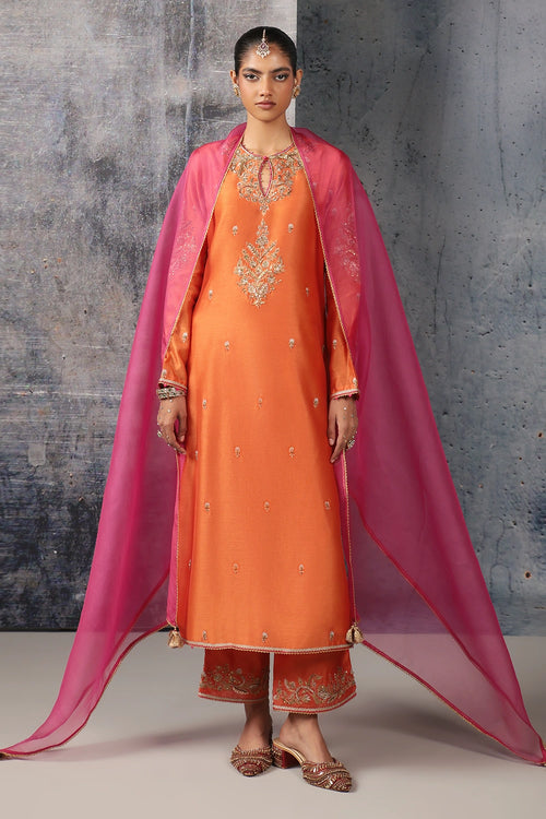 Mehrang Orange Straight Long Kurta Set