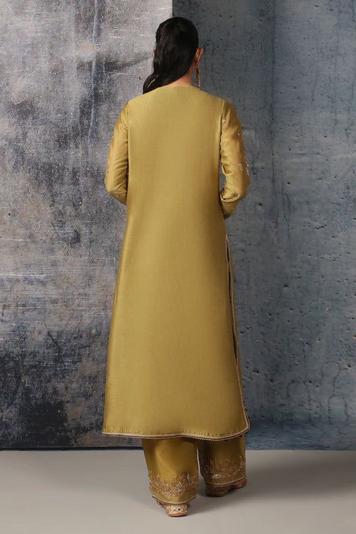 Mehrang Olive Green Straight Long Kurta Set