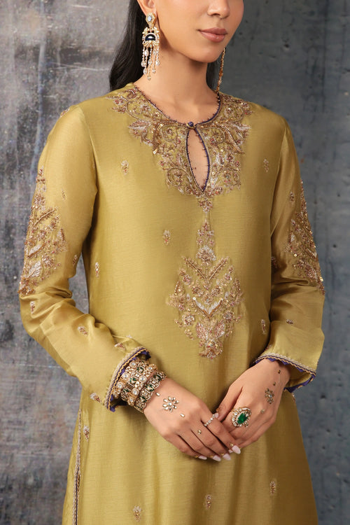 Mehrang Olive Green Straight Long Kurta Set