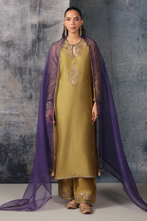 Mehrang Olive Green Straight Long Kurta Set