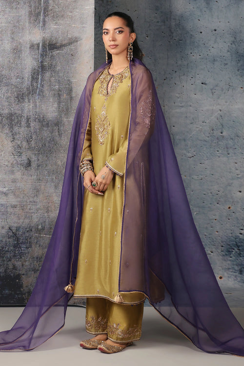 Mehrang Olive Green Straight Long Kurta Set