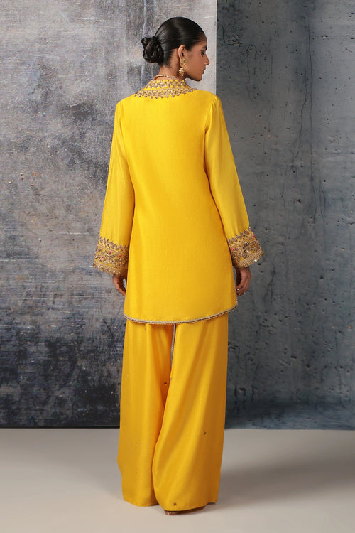 Mehrang Yellow V Neck Short Kurta Set