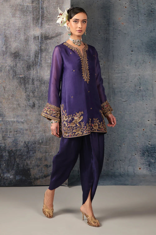 Zar Rang Purple Heavy Short Kurta Set