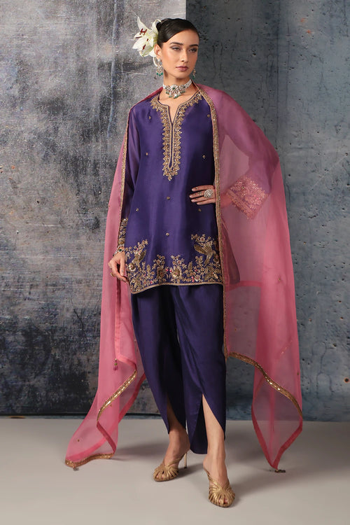 Zar Rang Purple Heavy Short Kurta Set