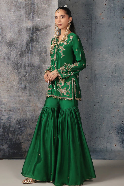 Zar Rang Green Jaal Sharara Set
