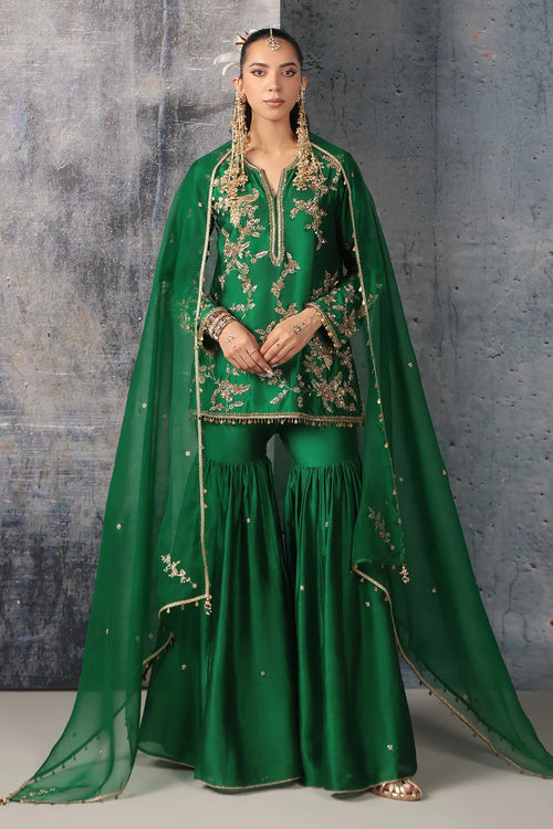 Zar Rang Green Jaal Sharara Set