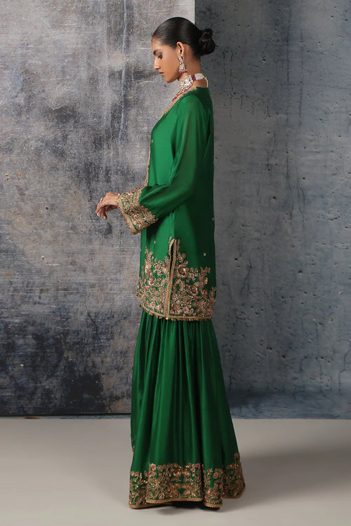 Zar Rang Green Heavy Sharara Set
