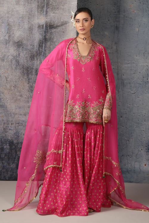 Zar Rang Pink Buti Sharara Set
