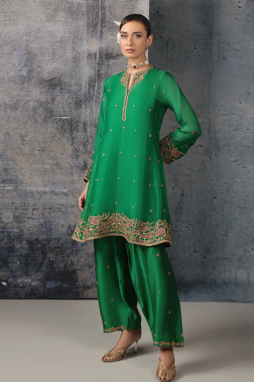 Zar Rang Green Short Pheran Kurta Set