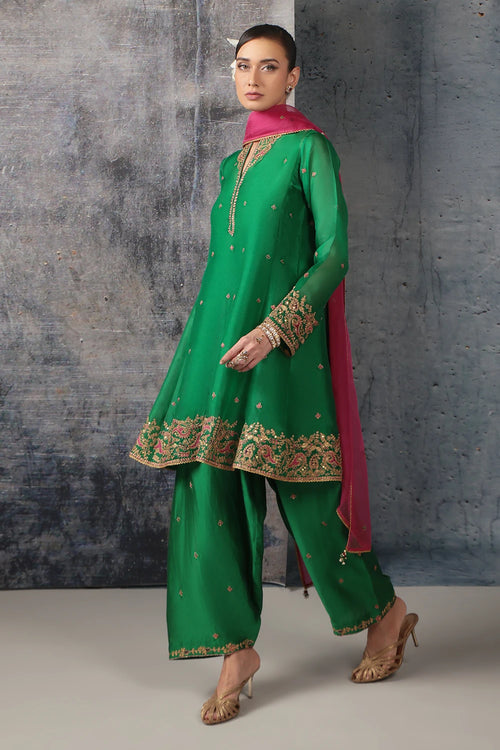 Zar Rang Green Short Pheran Kurta Set