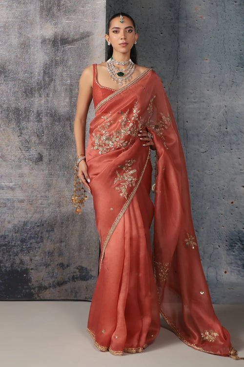 Zar Rang Orange Zardosi Saree Set