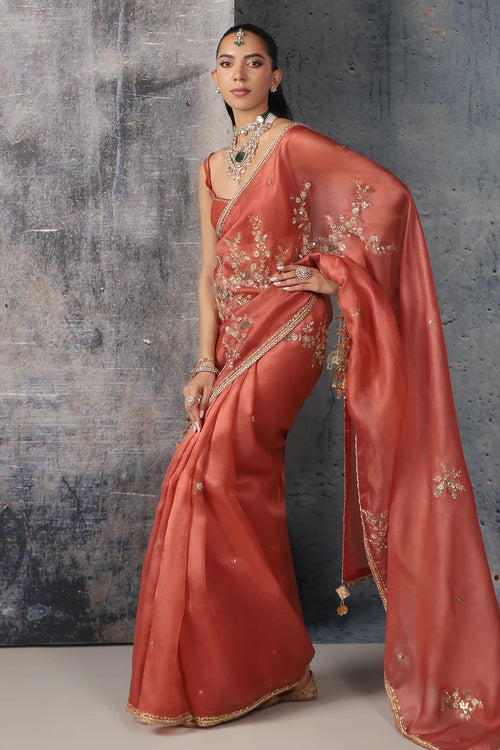 Zar Rang Orange Zardosi Saree Set