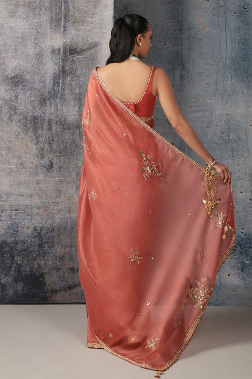Zar Rang Orange Zardosi Saree Set